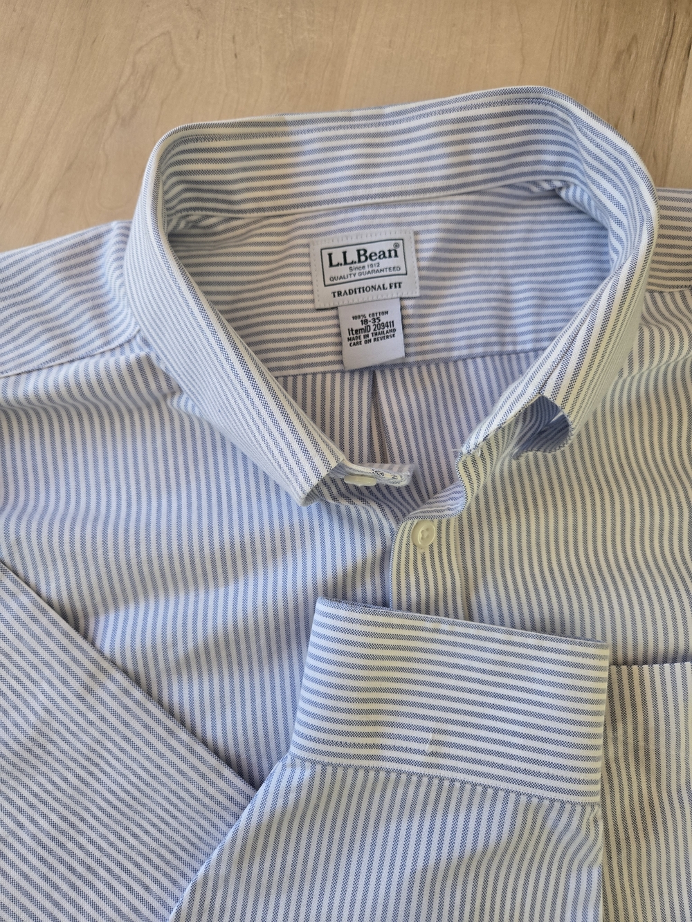 L.L. Bean Light Blue-Grey and White Striped Dress Shirt